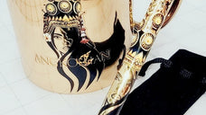 Golden Mug and Metal Pen with Angkorian Queen UV decal Sticker