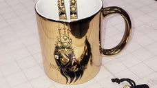 Golden Mug and Metal Pen with Angkorian Queen UV decal Sticker